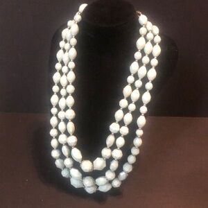 Light baby blue triple layer beaded necklace​
